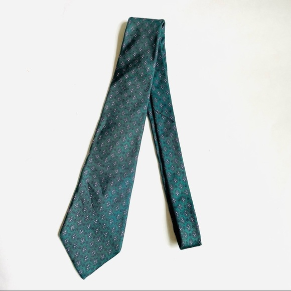 Christian Dior Hunter Green Geometric Pattern Vintage Necktie All Silk - Picture 3 of 5